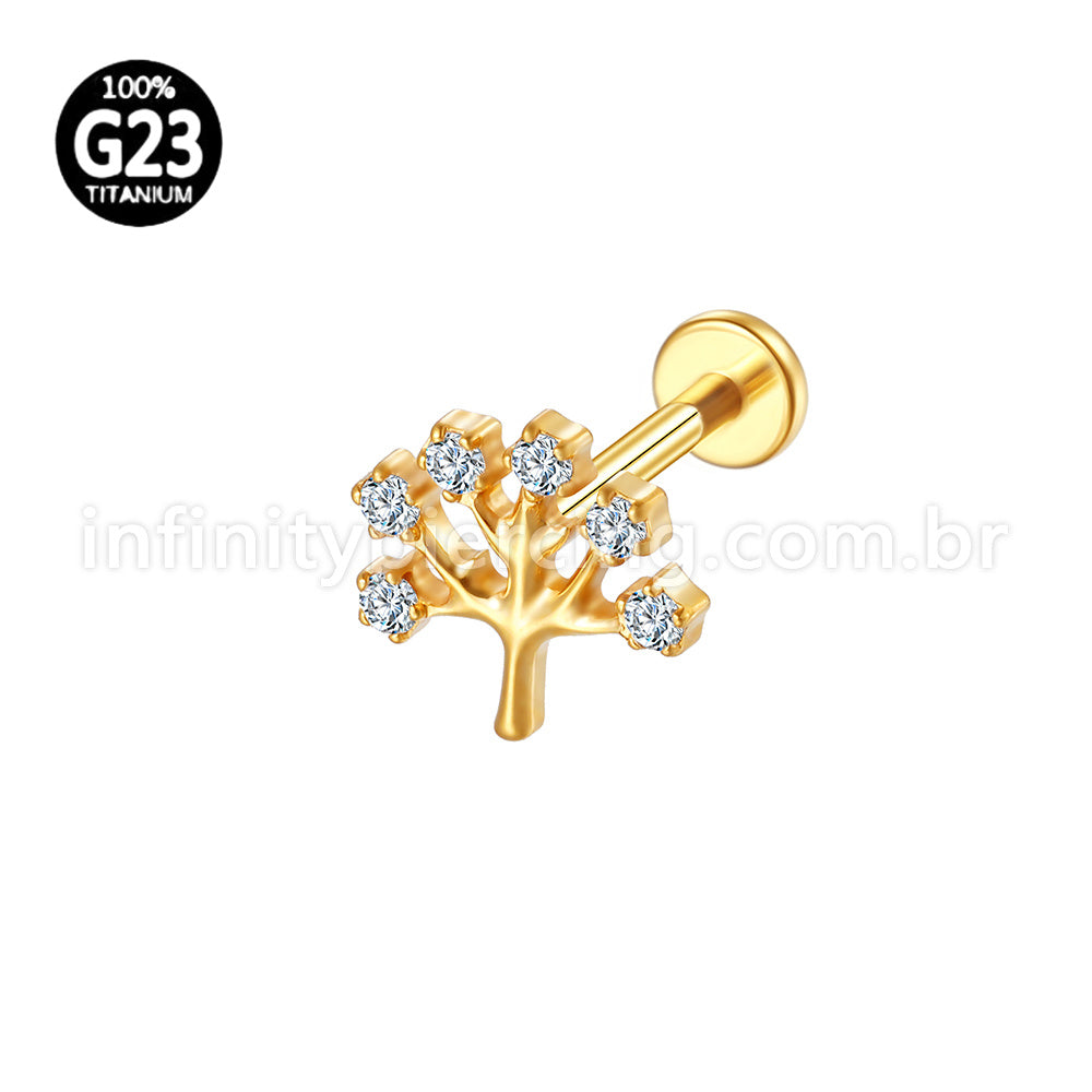 Piercing Labret Titânio Árvore  Zircônia Cravejada