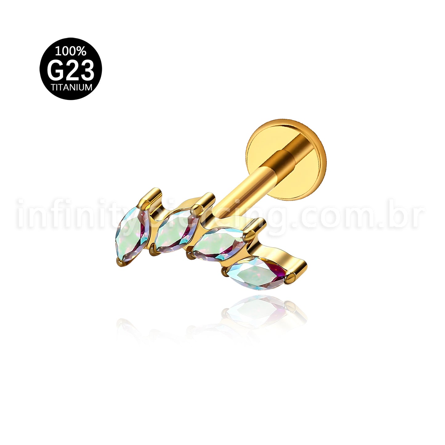 Piercing Labret Titânio Folhas Zircônia