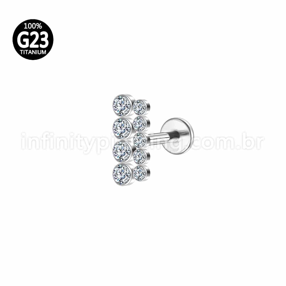 Piercing Labret Titânio Dupla Fileira Zircônia Pequena