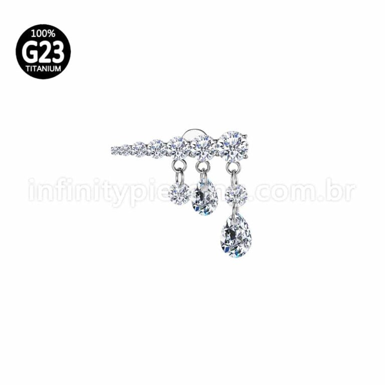 Piercing Labret Titânio Topo Reto Com Pingente Zircônias Cravejadas