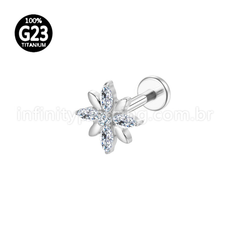 Piercing Labret Titânio Flor 5 Zircônias