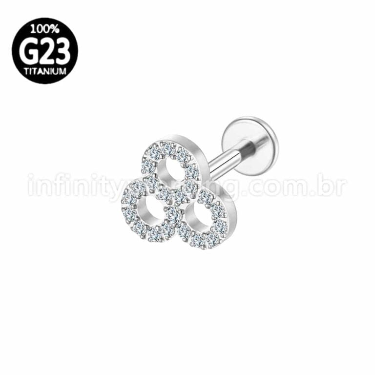 Piercing Labret Titânio Trevo Zircônia Cravejada