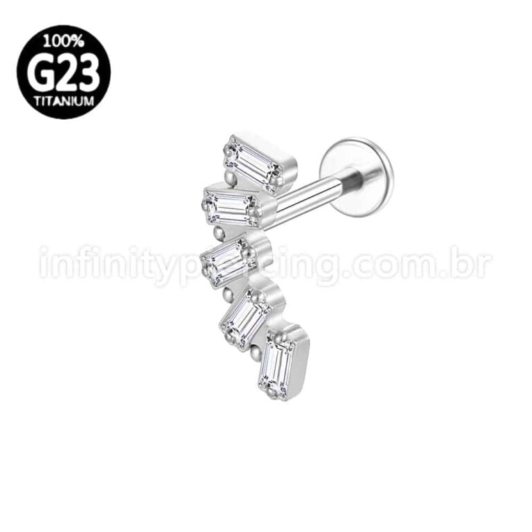 Piercing Labret Cluster Titânio Zircônia Retangular