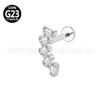 Piercing Labret Cluster Titânio Zircônia Retangular