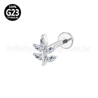 Piercing Labret Titânio Folha Zircônia Cravejada
