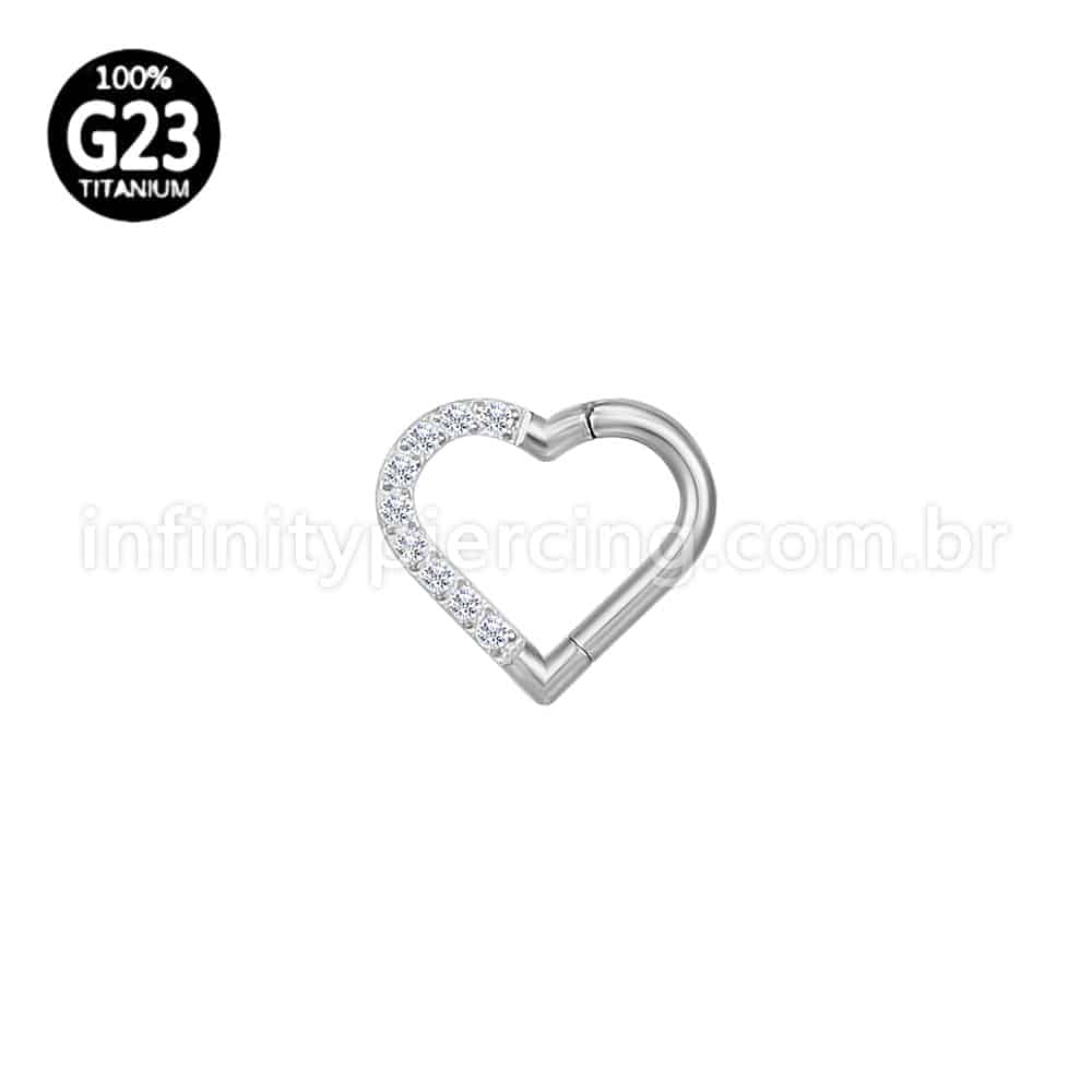 Piercing Coração Titânio Segmento Articulado Zircônia Cravejada