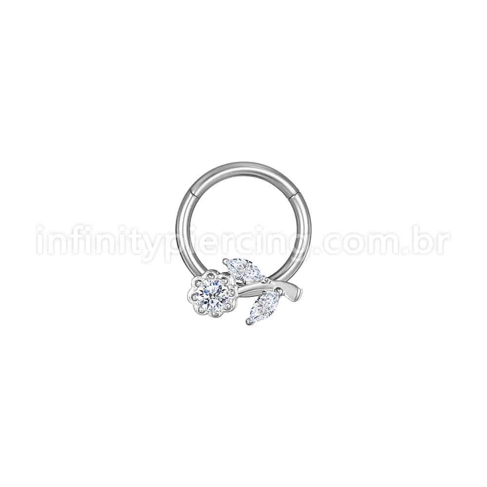 Piercing Argola Aço Cirúrgico Segmento Articulado Flor Zircônia Cravejada