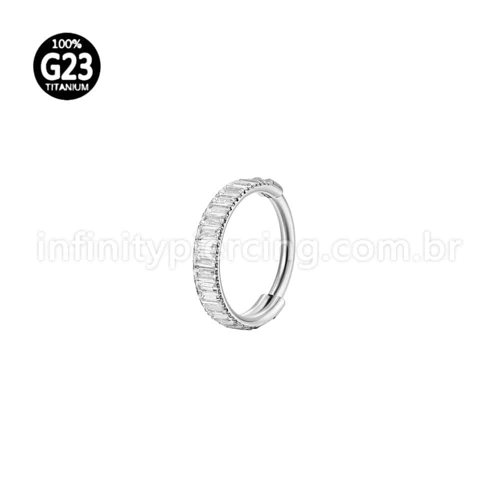 Piercing Argola Titânio Segmento Articulado Zircônia Retangular Cravejada