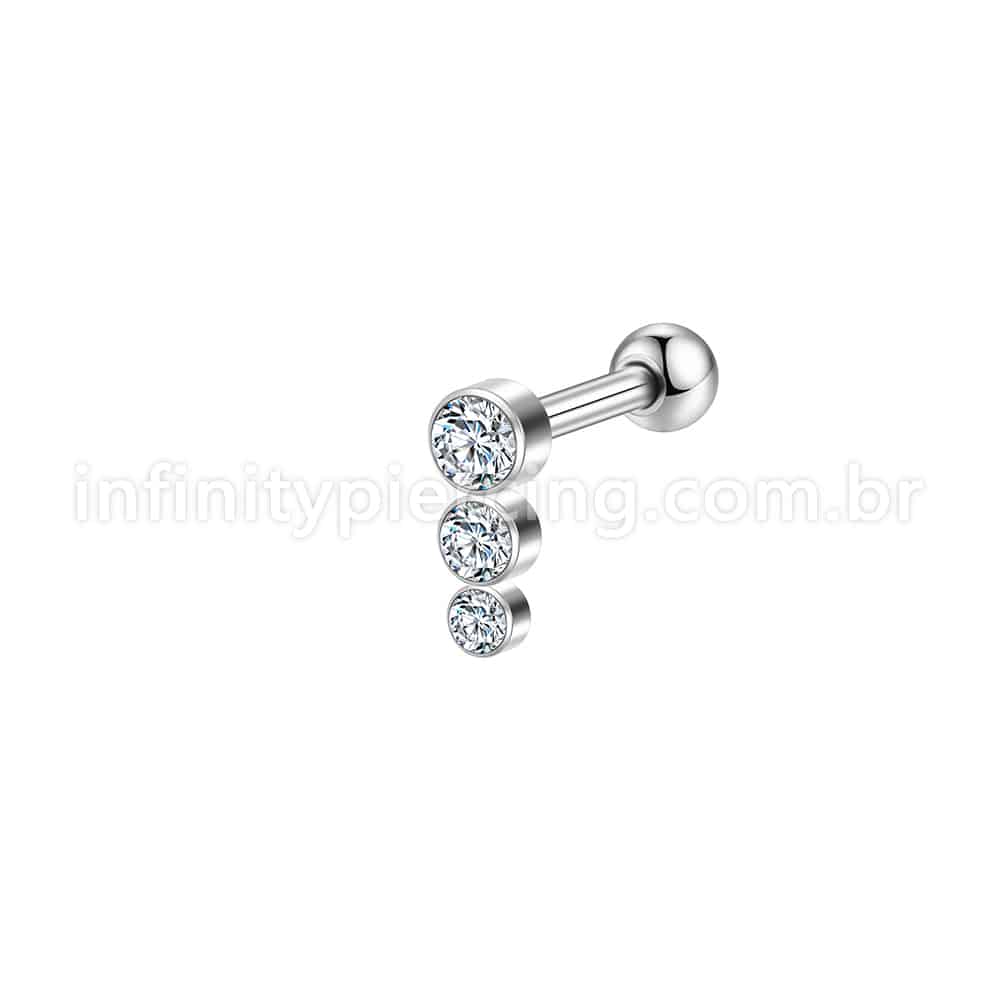 Piercing Minibarbell Aço Cirúrgico Trio Reto Zircônia Cravada