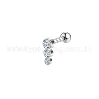 Piercing Minibarbell Aço Cirúrgico Trio Reto Zircônia Cravada