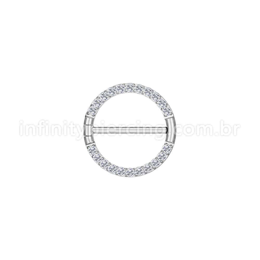 Piercing Argola  Aço Cirúrgico Mamilo Zircônia Cravejada