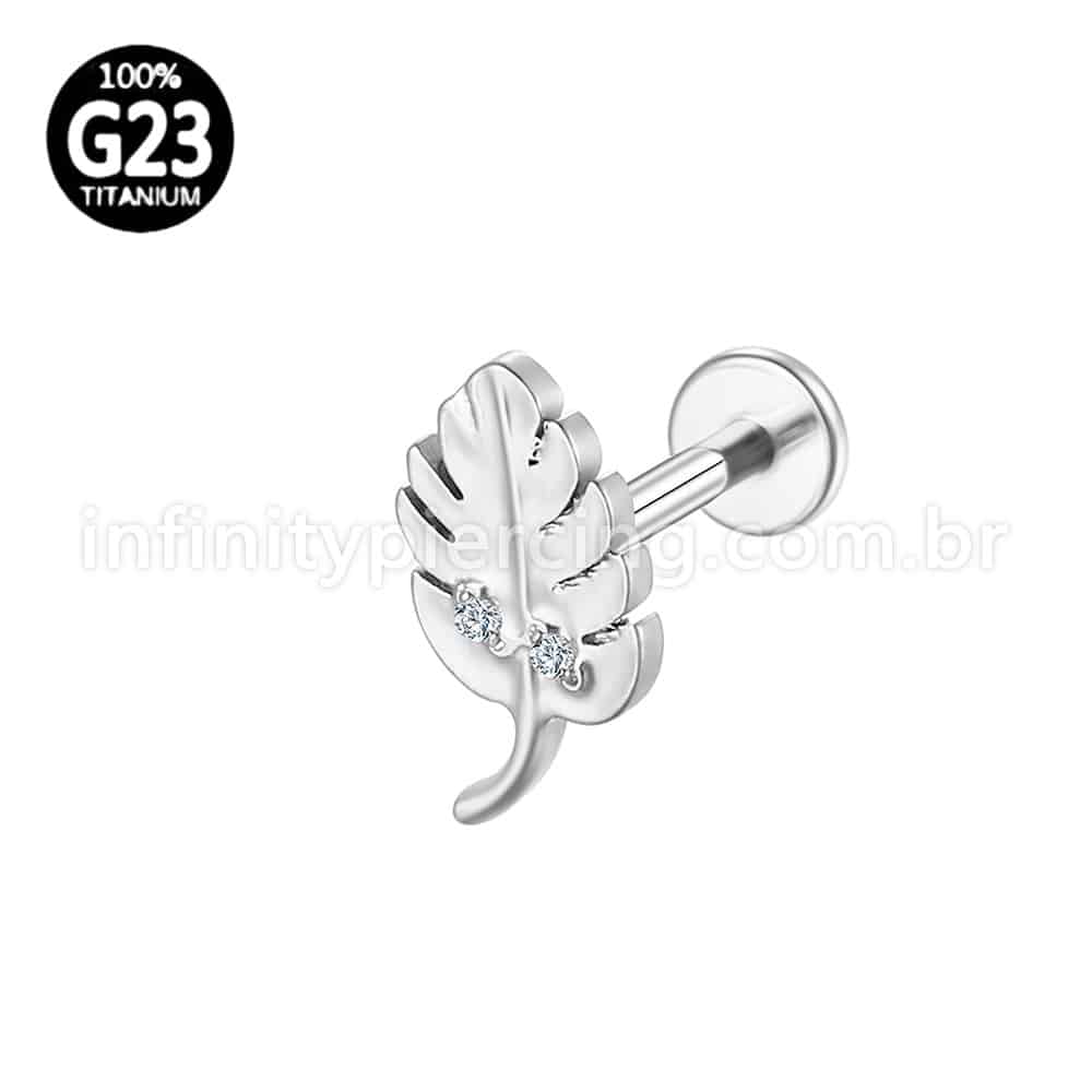 Piercing Labret Titânio Folha Zircônia Cravejada
