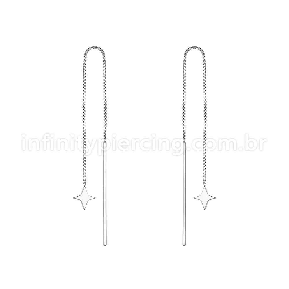 Piercing Palitinho Corrente Aço Cirúrgico Estrela 4 Pontas