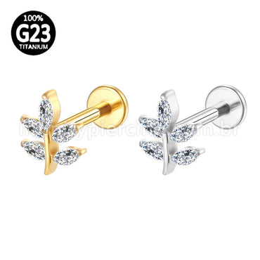 Piercing Labret Titânio Folha Zircônia Cravejada