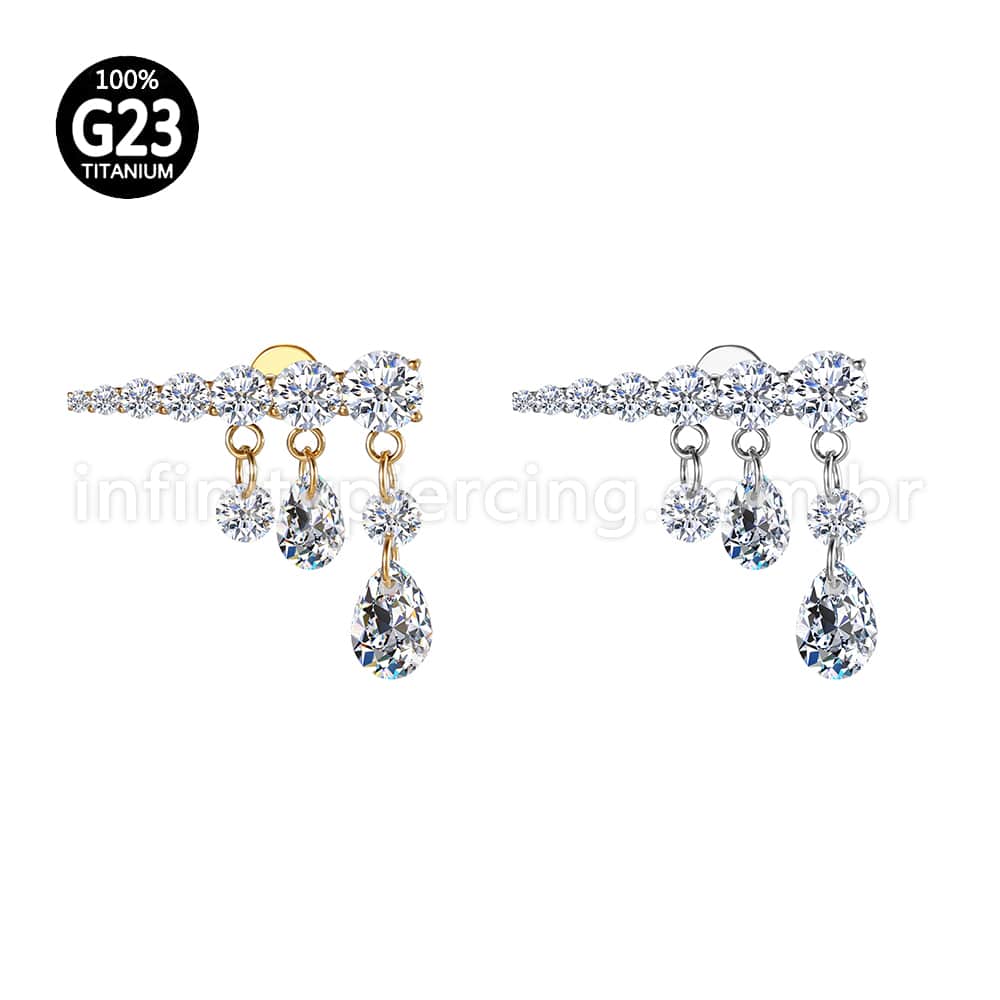 Piercing Labret Titânio Topo Reto Com Pingente Zircônias Cravejadas