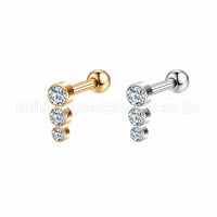 Piercing Minibarbell Aço Cirúrgico Trio Reto Zircônia Cravada