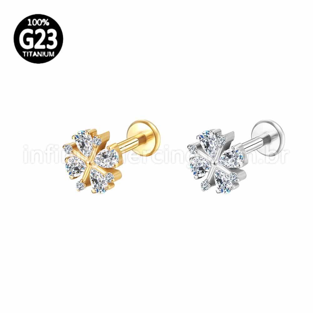 Piercing Labret Titânio Flor Zircônia