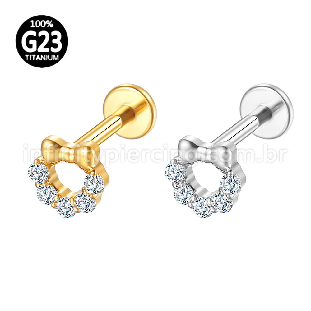 Piercing Labret Titânio Zircônia Cravejada Com Laço