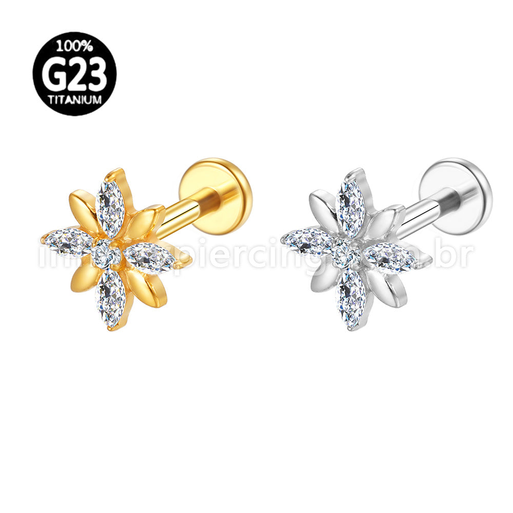 Piercing Labret Titânio Flor 5 Zircônias