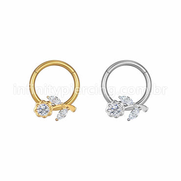 Piercing Argola Aço Cirúrgico Segmento Articulado Flor Zircônia Cravejada