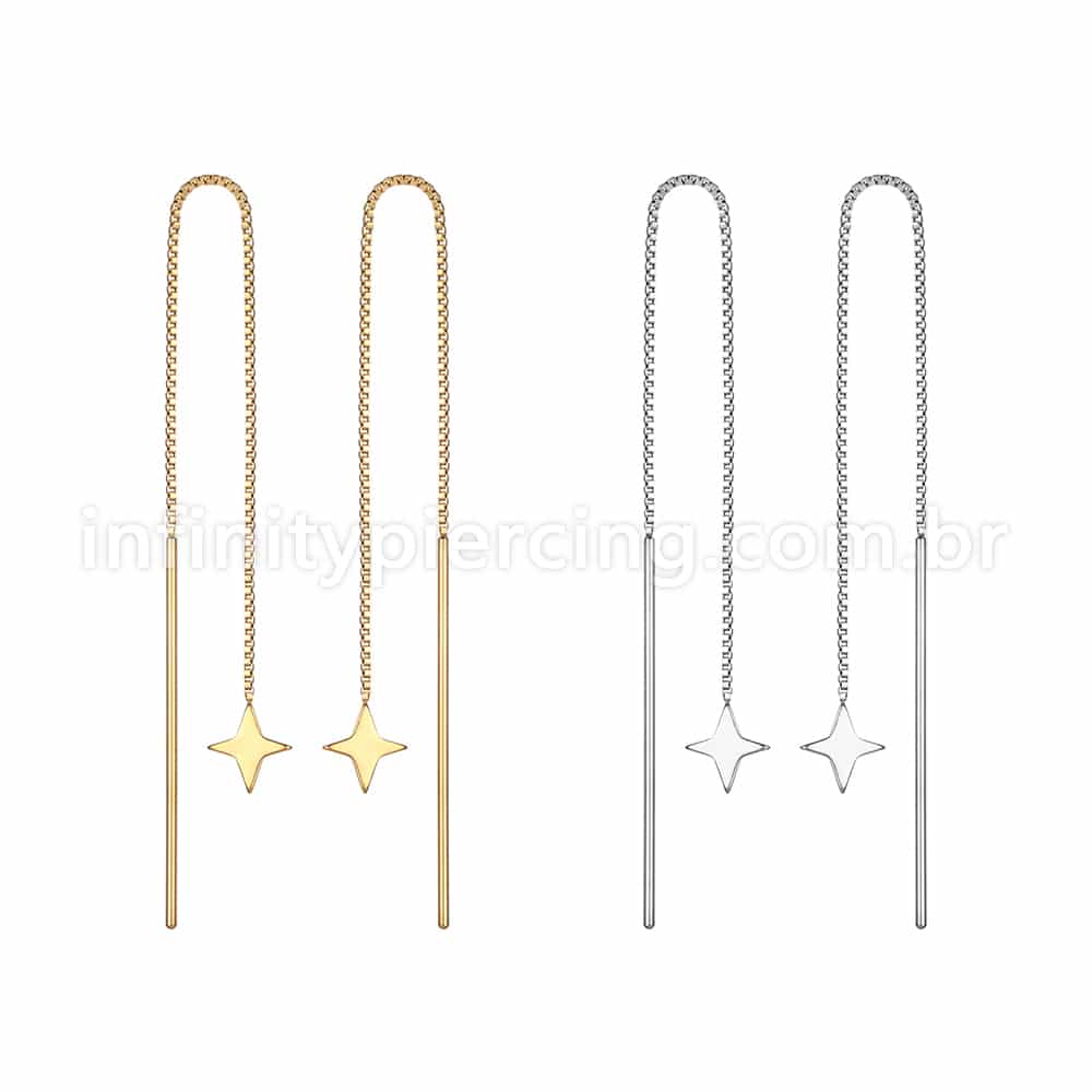 Piercing Palitinho Corrente Aço Cirúrgico Estrela 4 Pontas