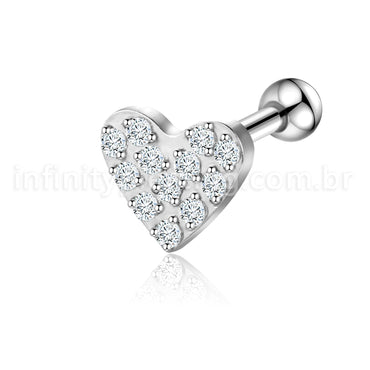 Piercing Minibarbell Aço Cirúrgico Coração Zircônia