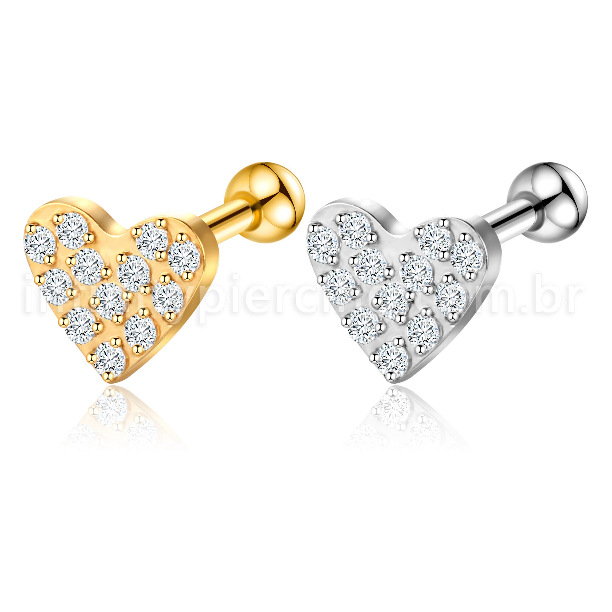 Piercing Minibarbell Aço Cirúrgico Coração Zircônia