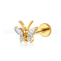 Piercing Labret Aço Cirúrgico Borboleta Zircônia