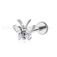 Piercing Labret Aço Cirúrgico Borboleta Zircônia