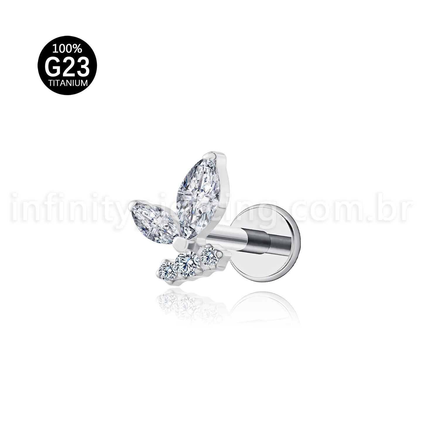 Piercing Labret Titânio Zircônia Cravejada