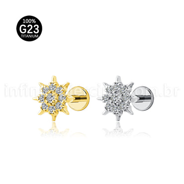 Piercing Labret Titânio Redondo Com Zircônia Cravejada