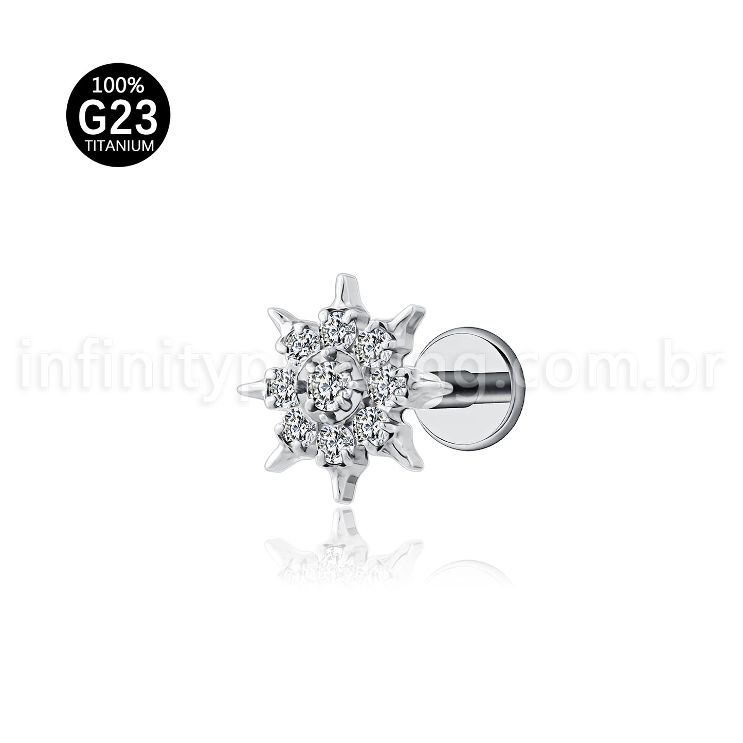 Piercing Labret Titânio Redondo Com Zircônia Cravejada