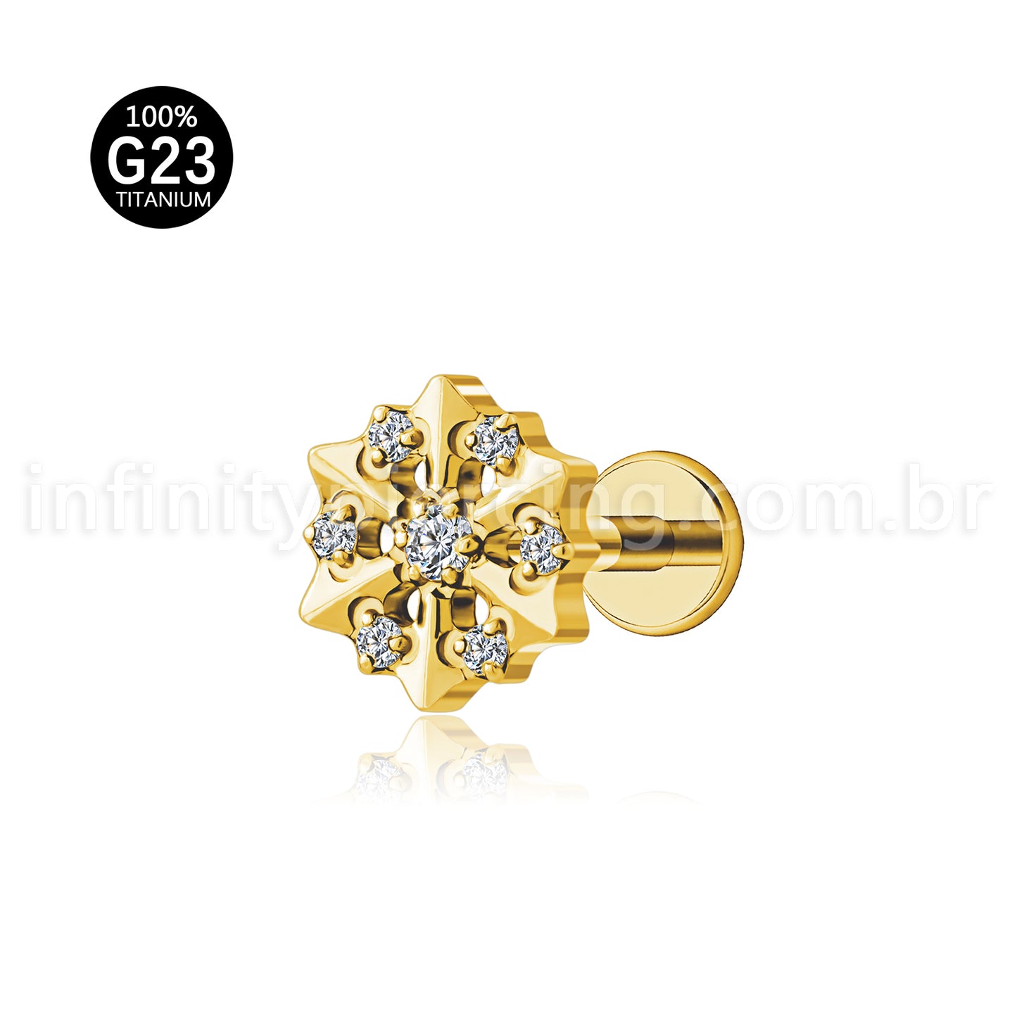 Piercing Labret Titânio Flor Zircônia Cravejada