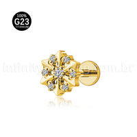 Piercing Labret Titânio Flor Zircônia Cravejada