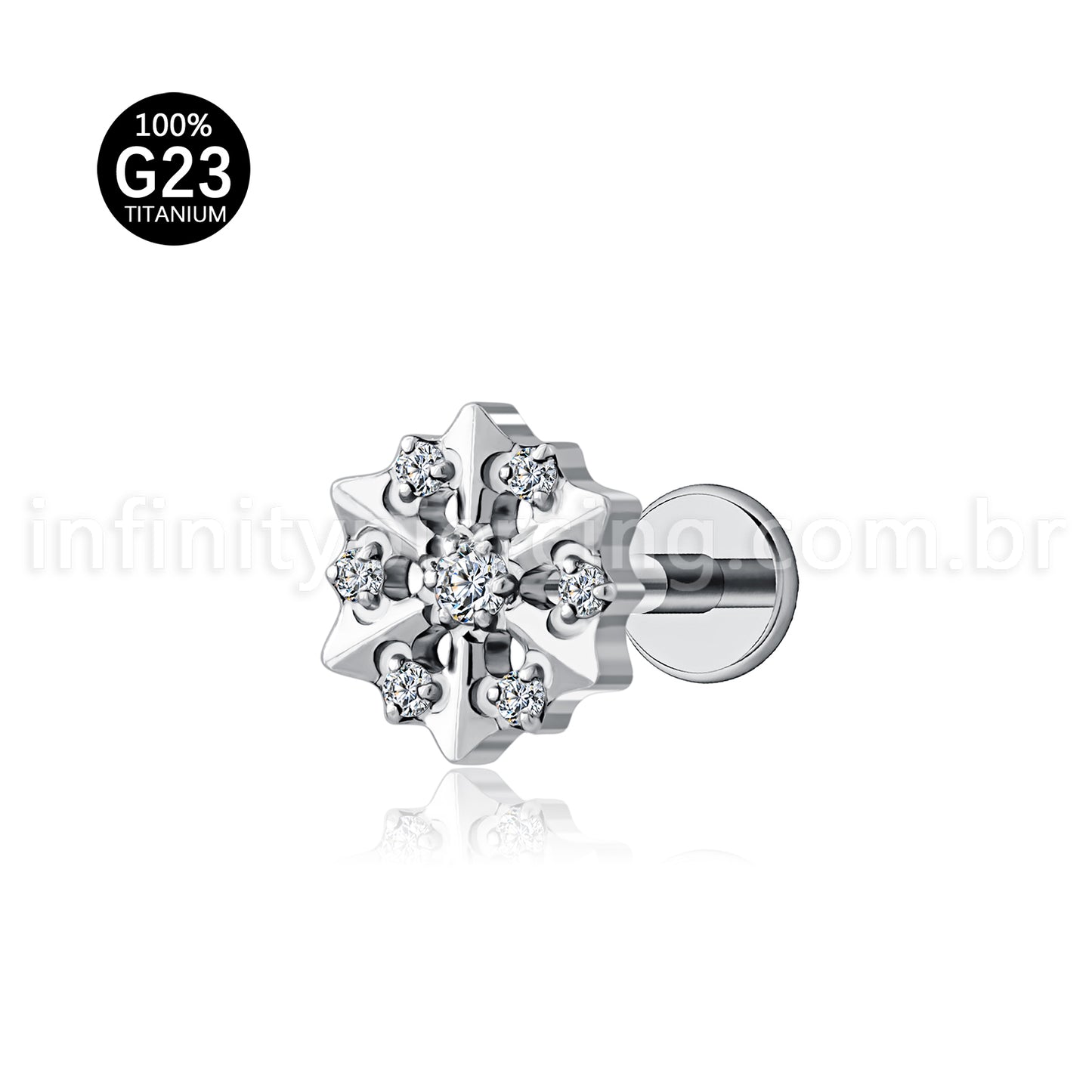 Piercing Labret Titânio Flor Zircônia Cravejada
