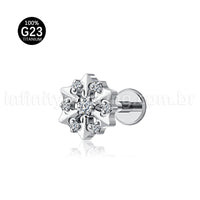Piercing Labret Titânio Flor Zircônia Cravejada