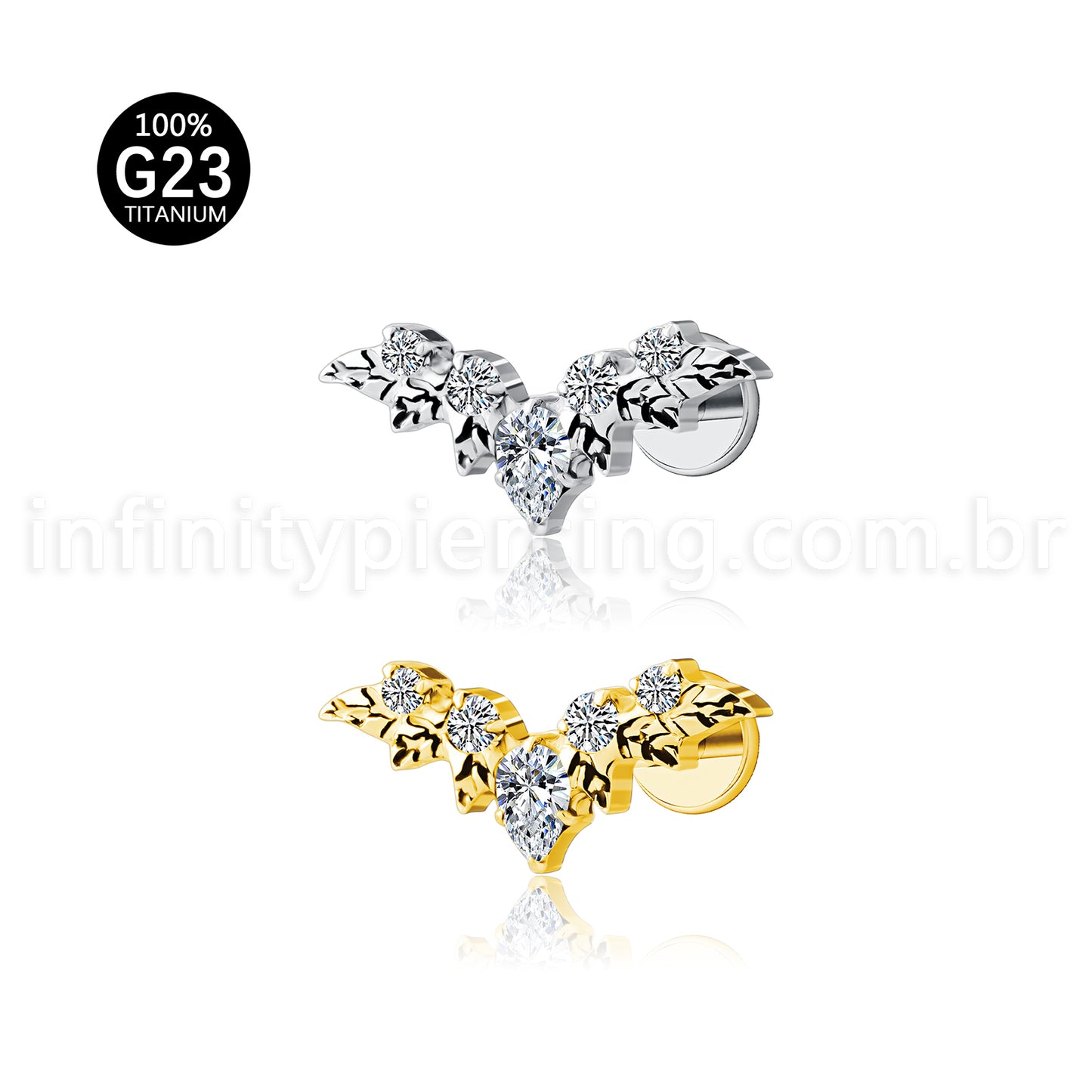 Piercing Labret Titânio Cluster Folhas Zircônia Cravejada
