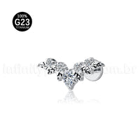 Piercing Labret Titânio Cluster Folhas Zircônia Cravejada