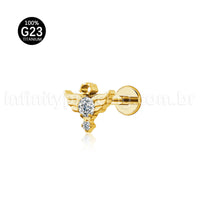 Piercing Labret Titânio Asas Zircônia Cravejada 1.2X8 10115