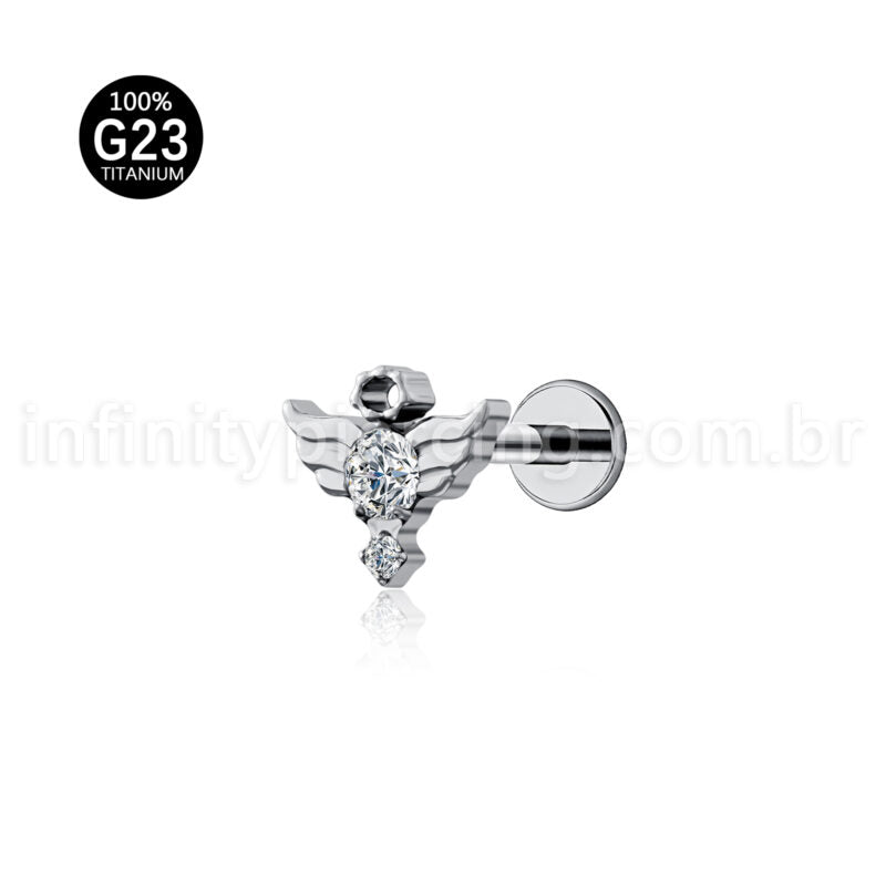 Piercing Labret Titânio Asas Zircônia Cravejada 1.2X8 10115