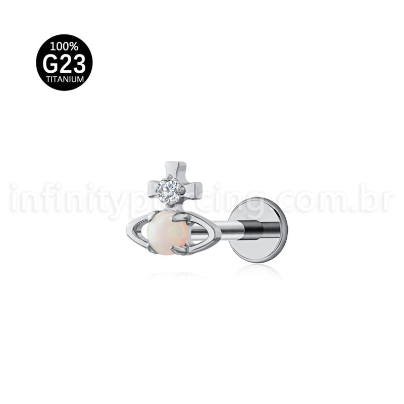 Piercing Labret Titânio Logo Orb Zircônia Cravejada