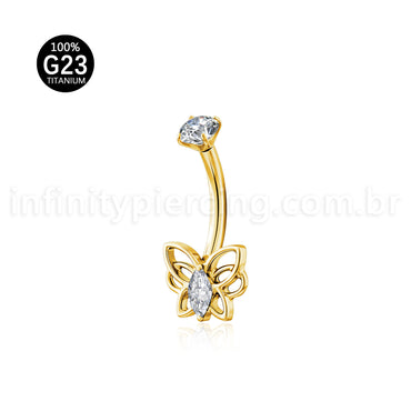 Piercing Banana Titânio Borboleta Zircônia Cravejada