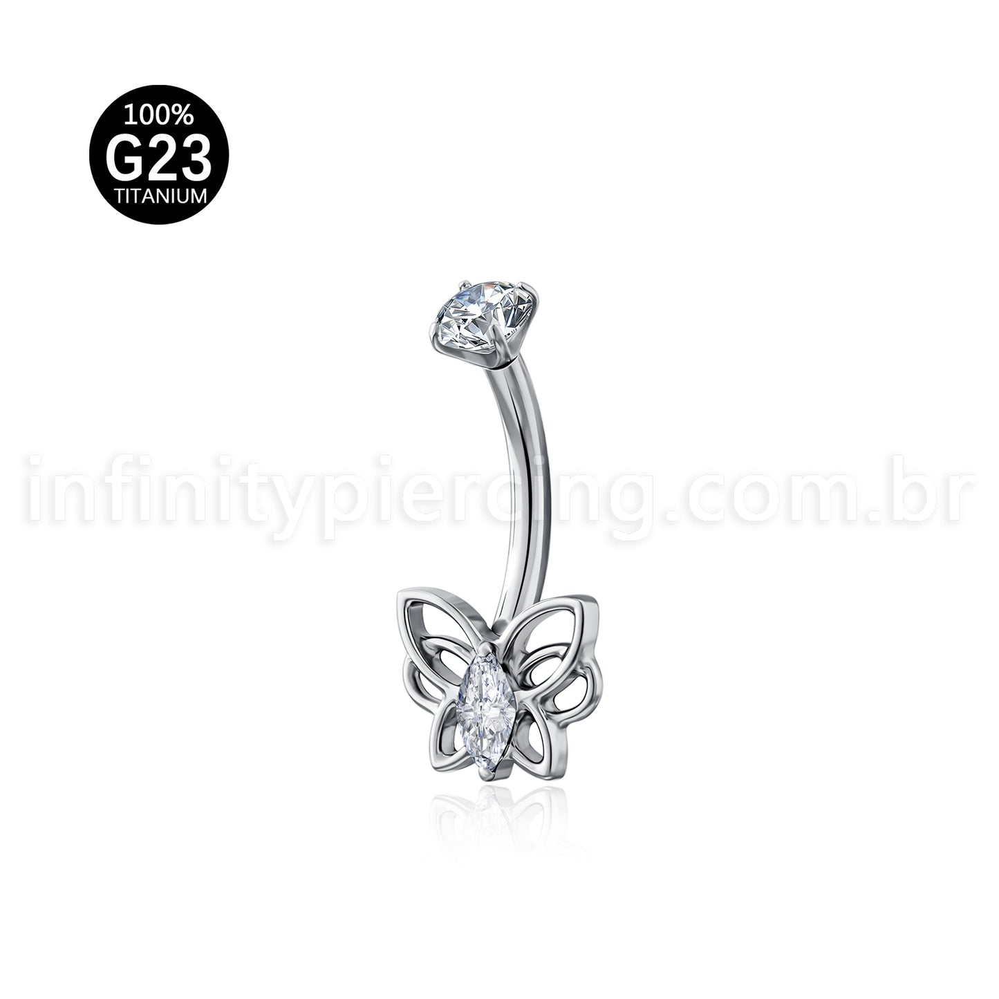 Piercing Banana Titânio Borboleta Zircônia Cravejada