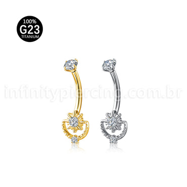 Piercing Banana Titânio Sol Detalhes Com Zircônia Cravejada