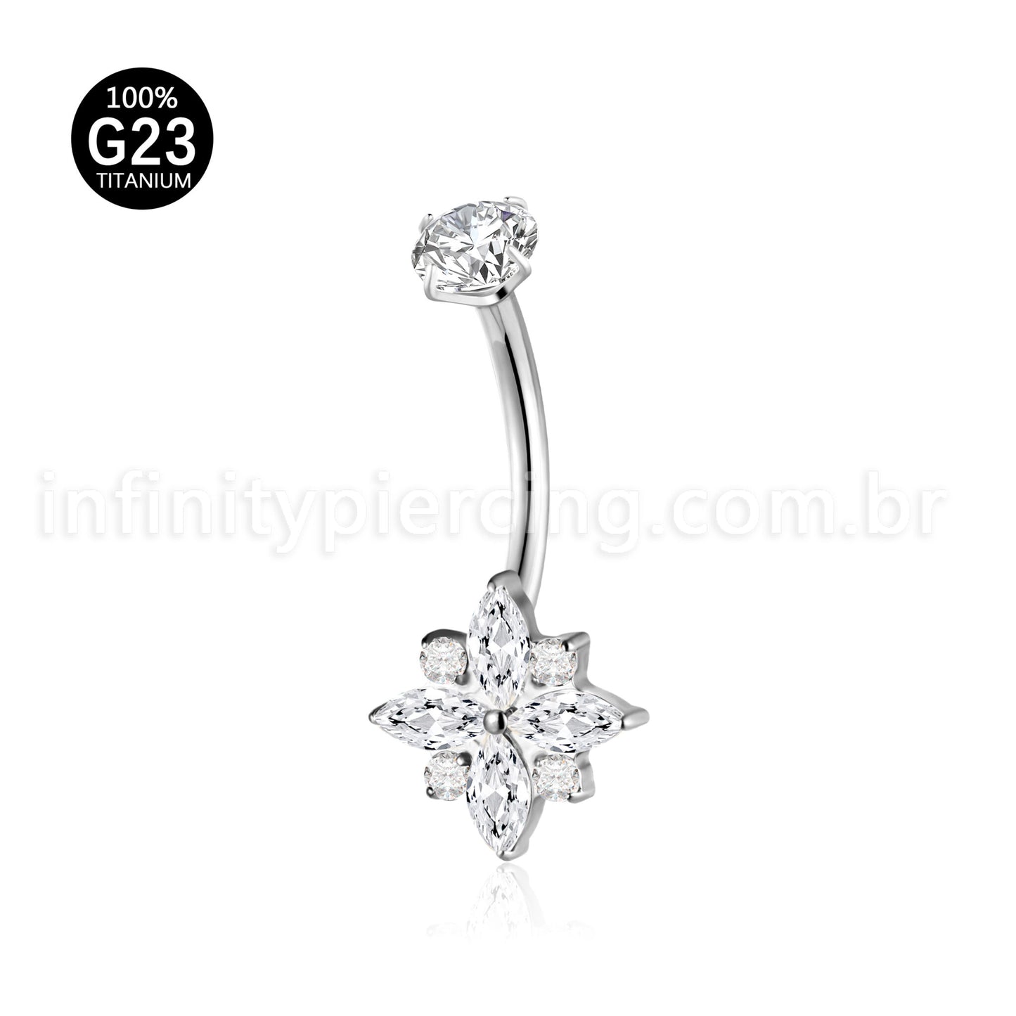 Piercing Banana Titânio Flor Zircônia Cravejada