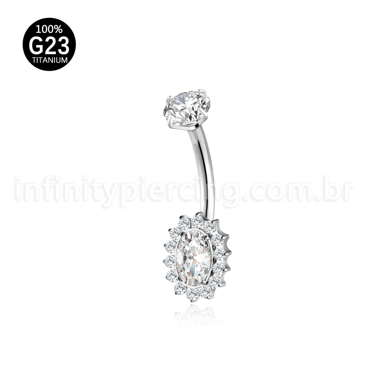 Piercing Banana Titânio Oval Zircônia Cravejada