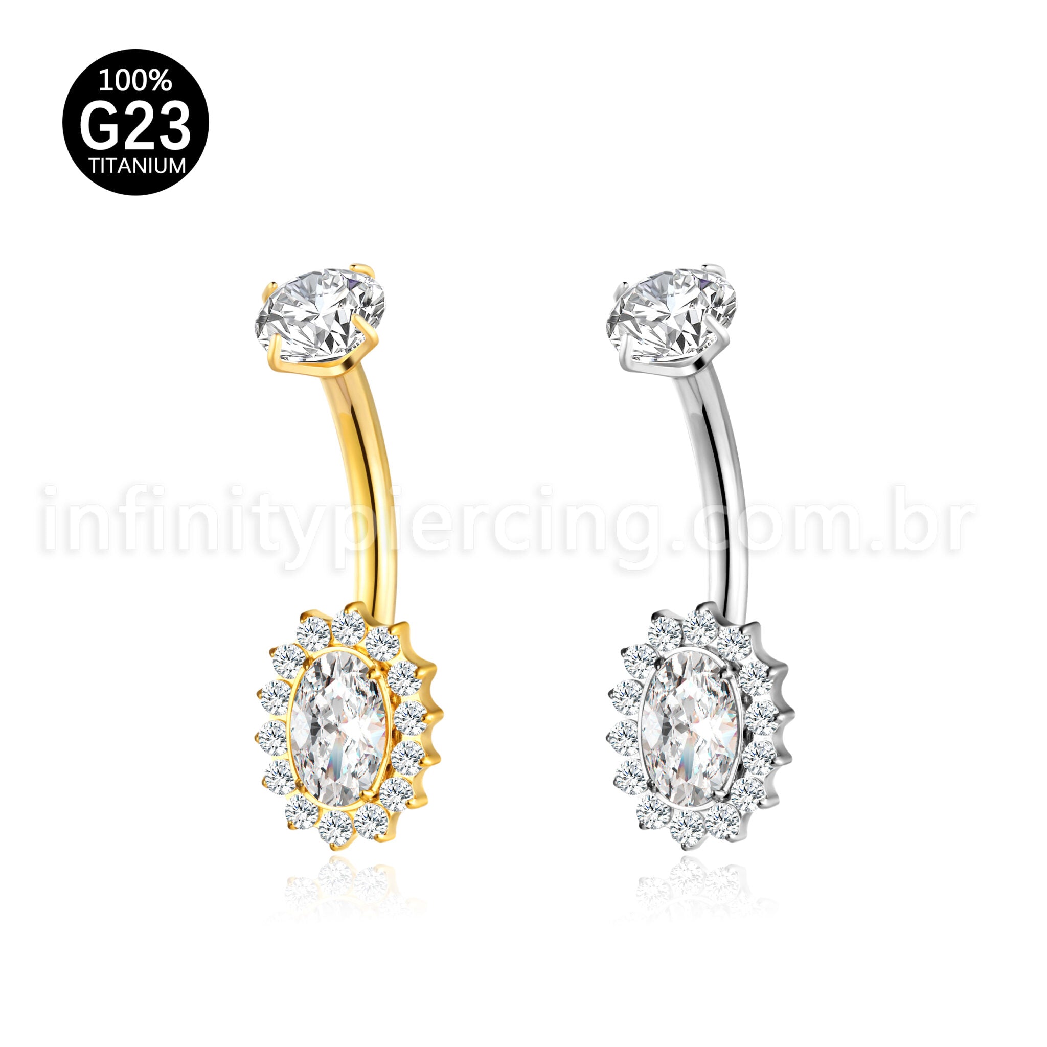 Piercing Banana Titânio Oval Zircônia Cravejada