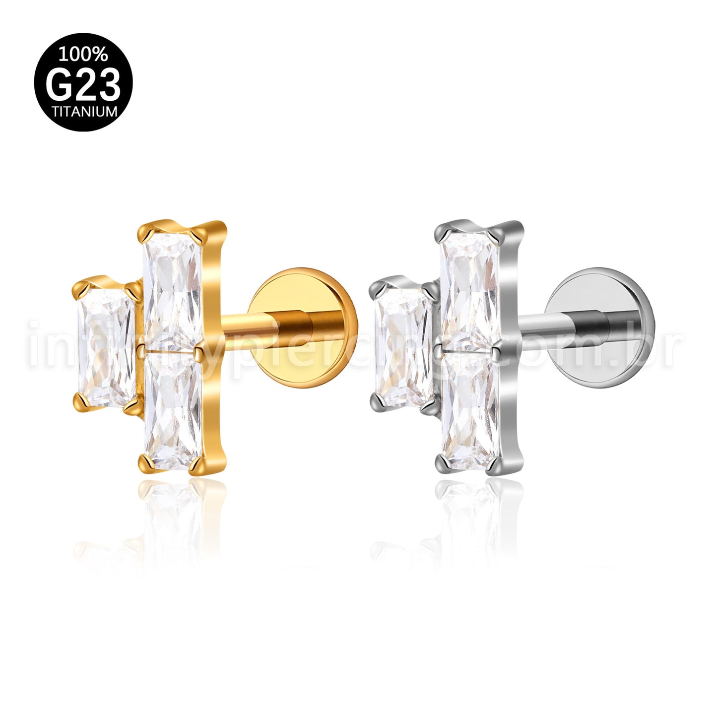 Piercing Labret Titânio Zircônia Quadrada