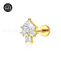 Piercing Labret Titânio 4 Pedras Zircônia Cravejada