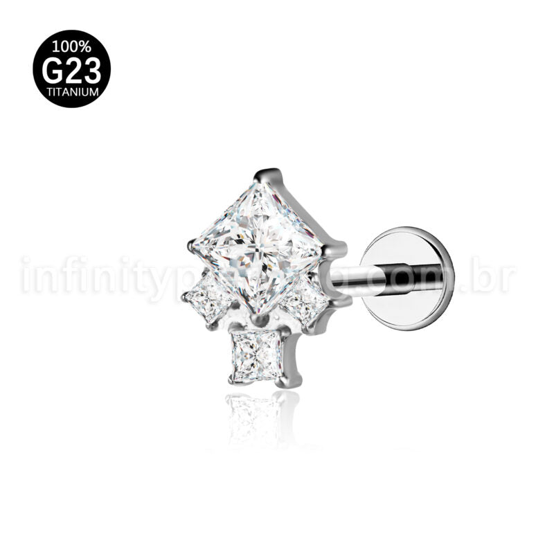 Piercing Labret Titânio 4 Pedras Zircônia Cravejada